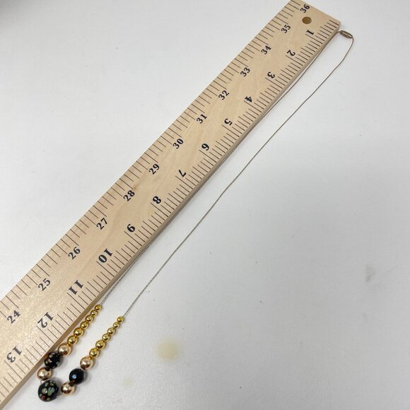 Murano Glass Millefiori Bead Necklace Long Black Gold-Tone Dainty Simple Minimal - Picture 9 of 9